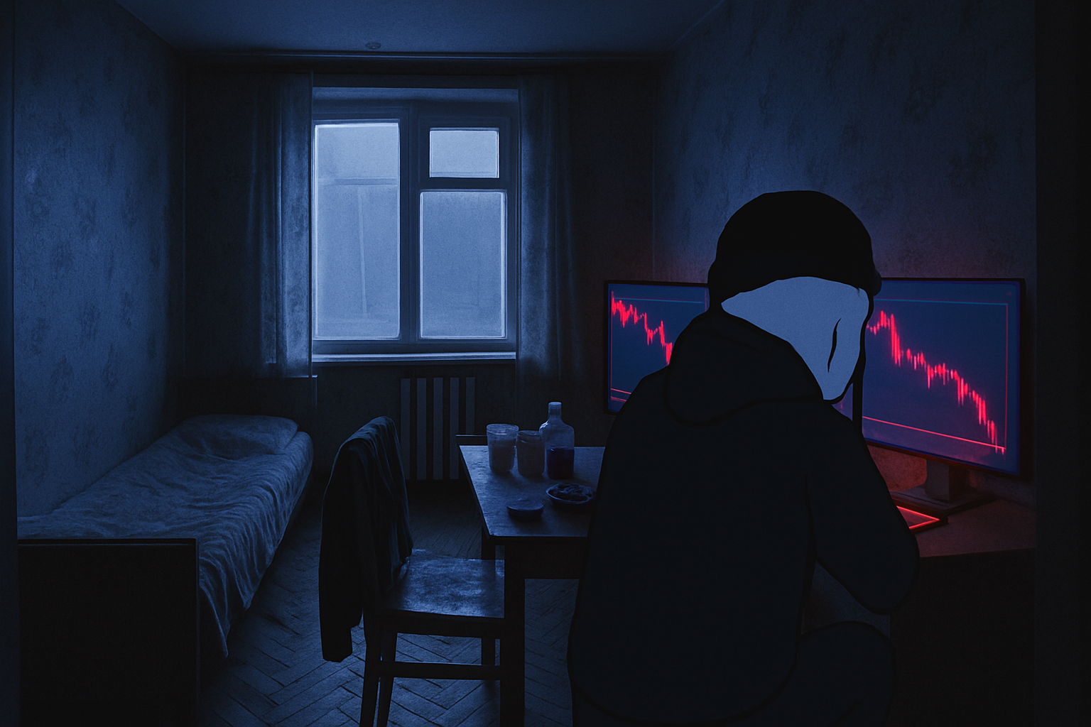 $DOOM banner — doomer wojak in the dark